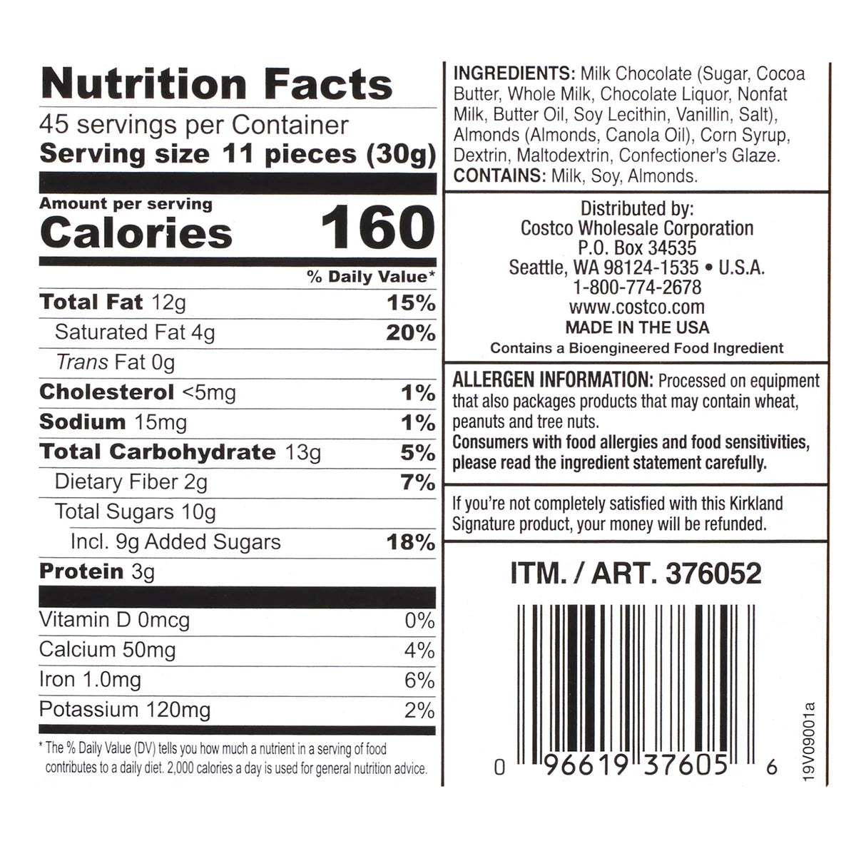 Kirkland Signature Milk Chocolate Covered Almonds, 48 oz