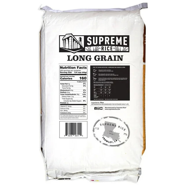 Supreme Rice Long Grain Rice, 25 lbs