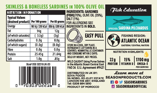 Season Skinless & Boneless Sardines In Olive Oil, 6 x 4.375 oz