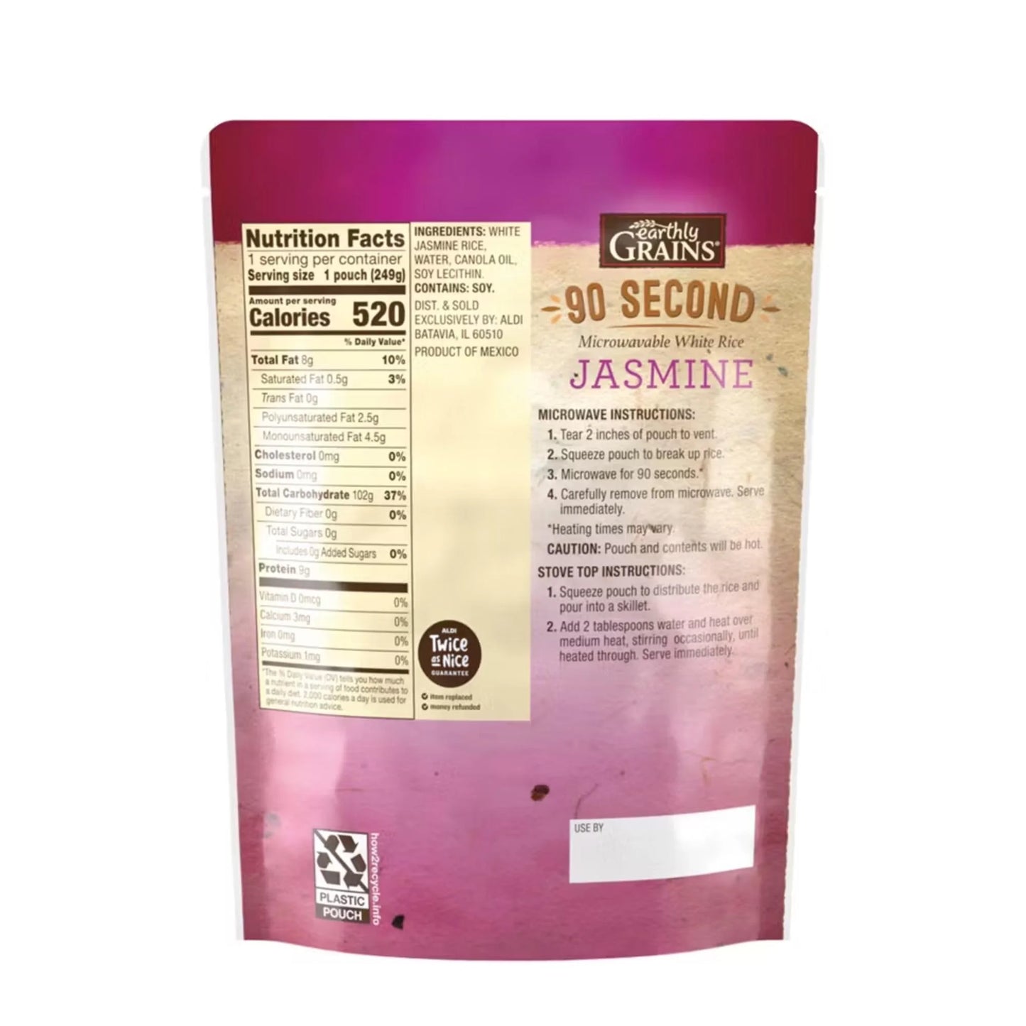 Earthly Grains 90 Second Microwaveable White Jasmine Rice 8.4 oz