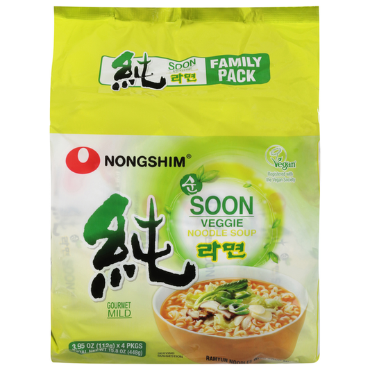 Nongshim Noodle Soup, Soon Veggie, Gourmet Mild, Family Packx