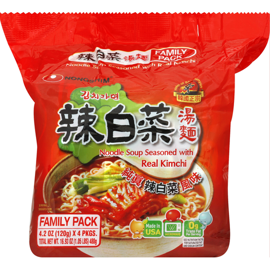 Nongshim Soup, Noodle, Seasoned with Real Kimchi, Family Packx