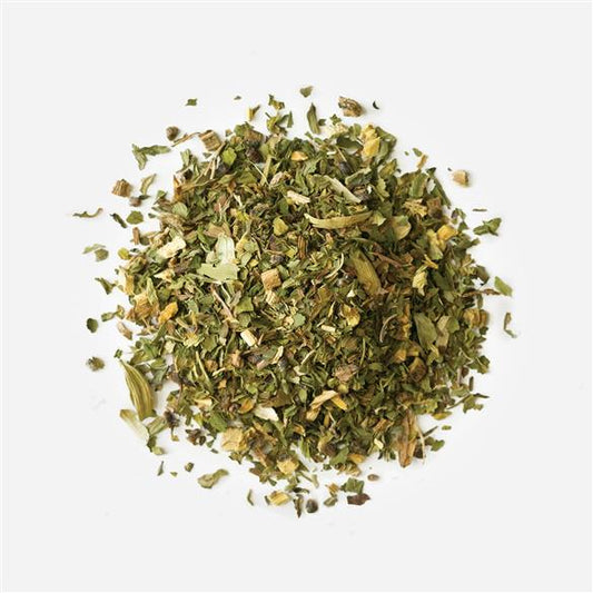 Organic mint tea blend featuring dried peppermint and spearmint leaves for a refreshing infusion.