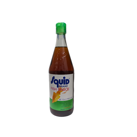 squid brand fish sauce in glass bottle