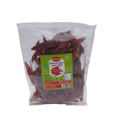 A pack of whole dried red chile peppers from Bangladesh